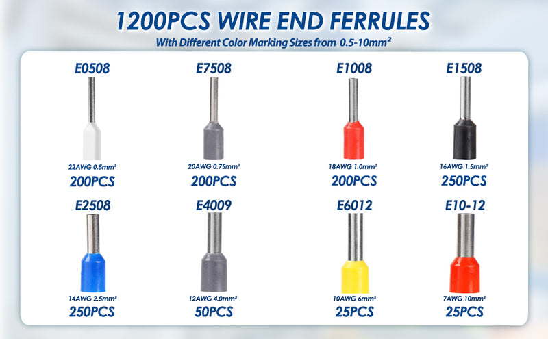 Ferrule Crimping Tool Kit with 1200pcs Connectors